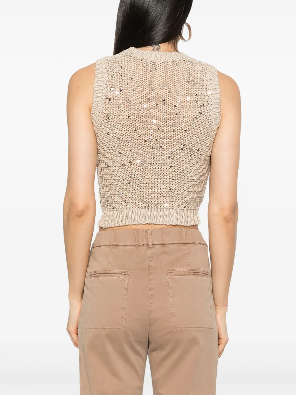 Shop Peserico Sequinned Cotton Top In Neutrals