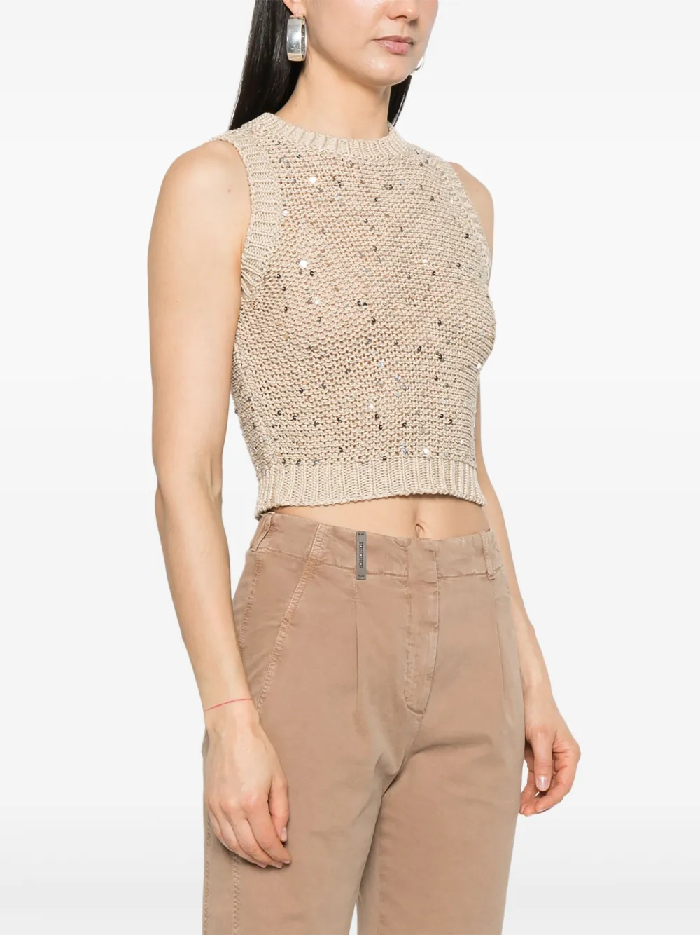 Shop Peserico Sequinned Cotton Top In Neutrals