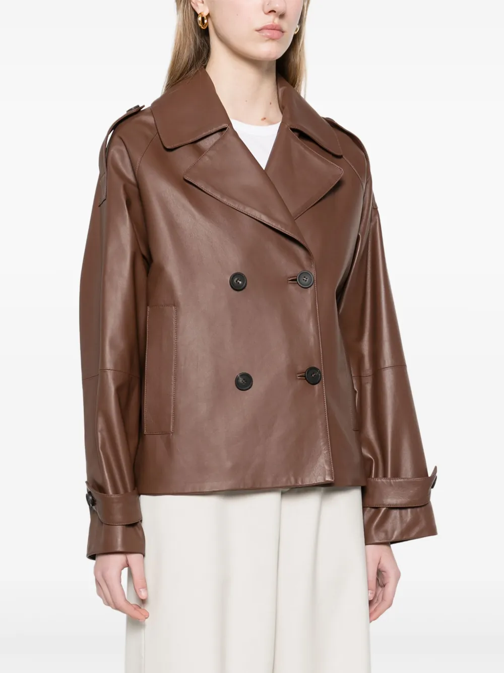 Shop Peserico Leather Blazer In Brown