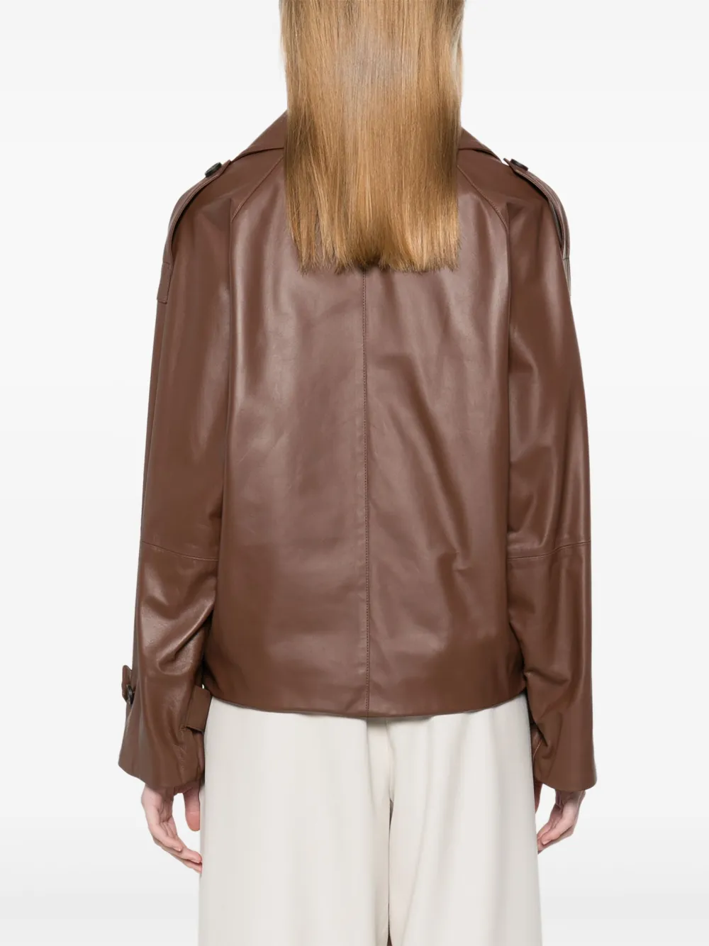 Shop Peserico Leather Blazer In Brown