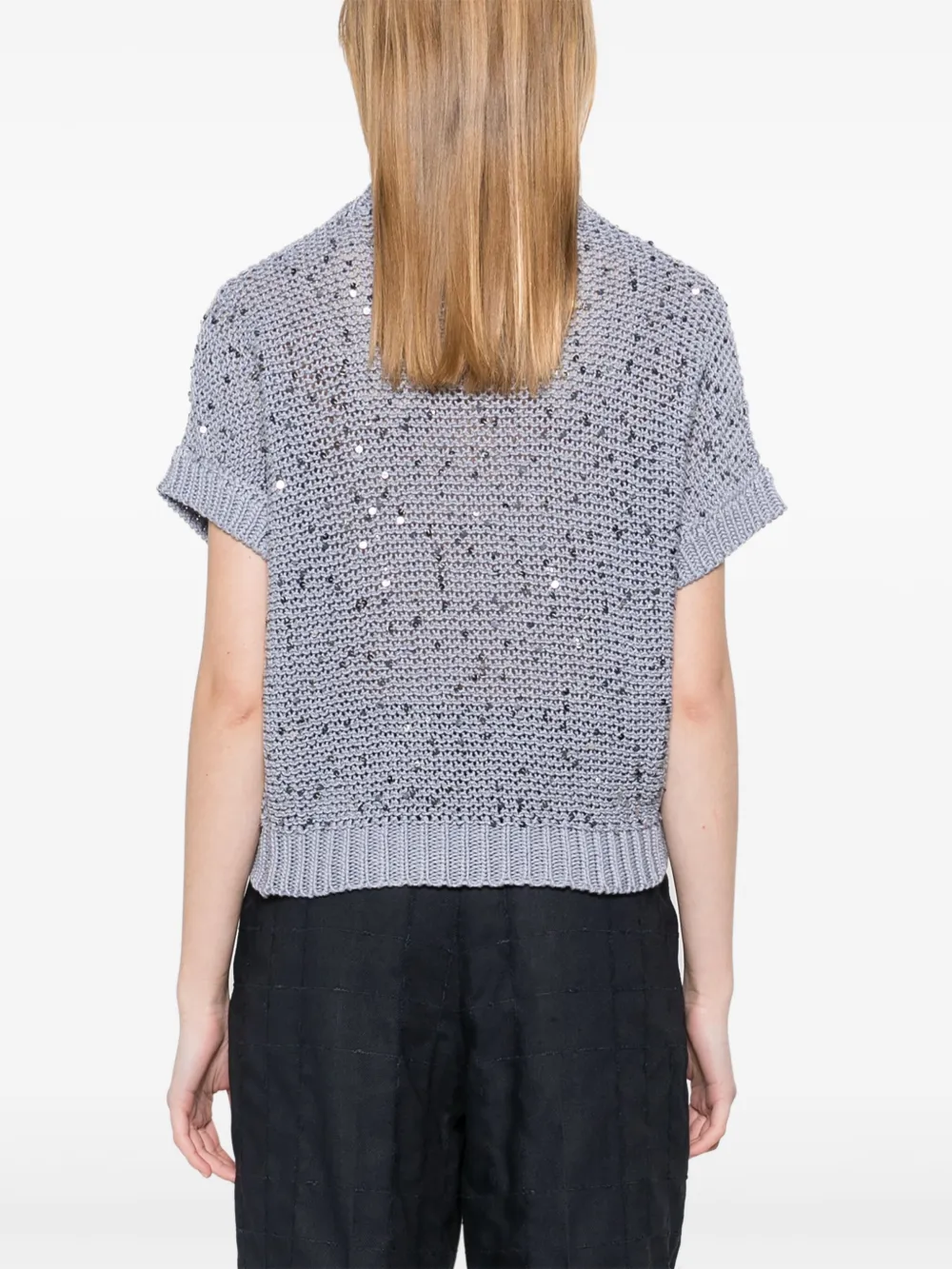 Shop Peserico Sequin-embellished Cotton Top In Blue