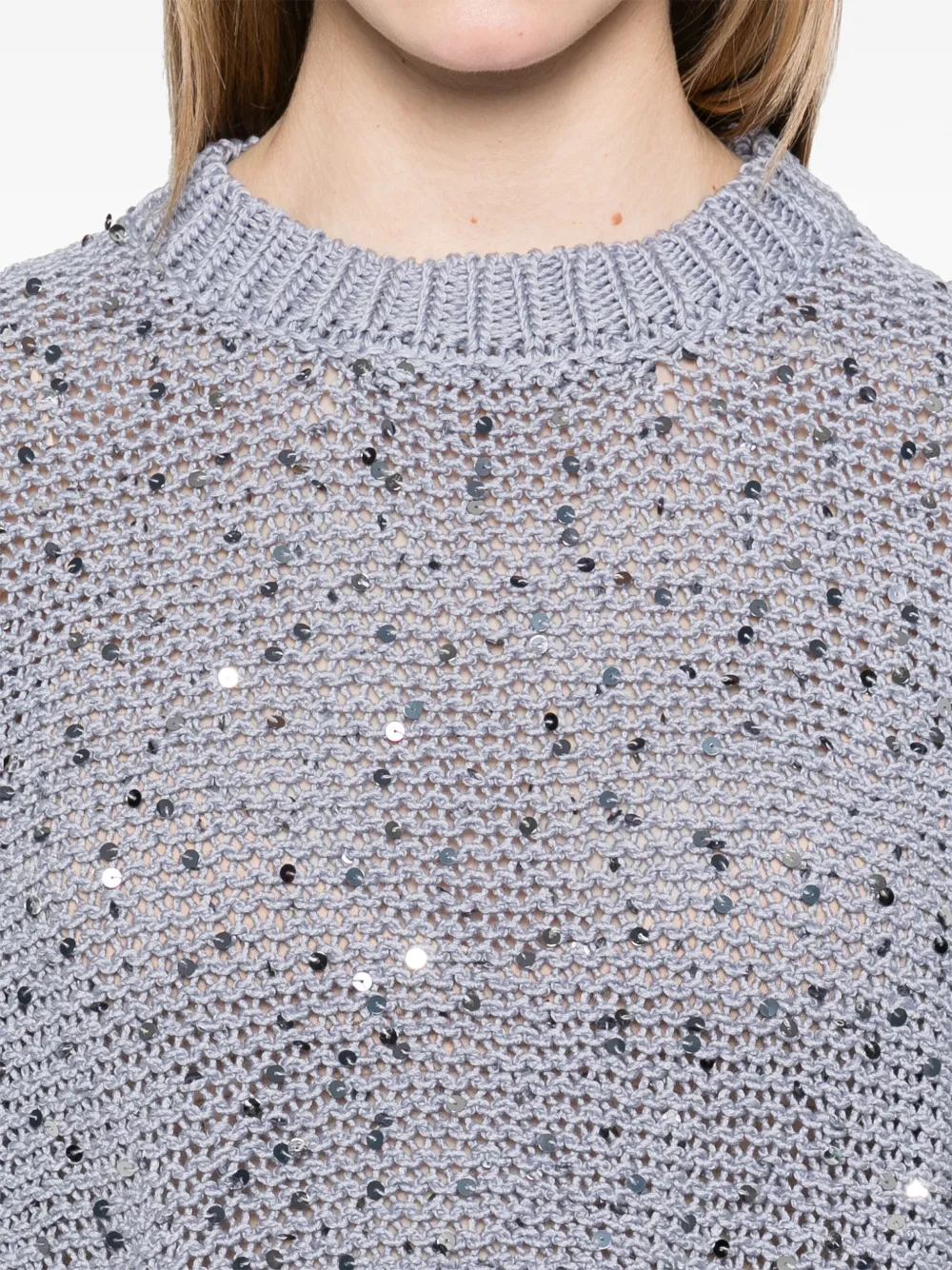 Shop Peserico Sequin-embellished Cotton Top In Blue