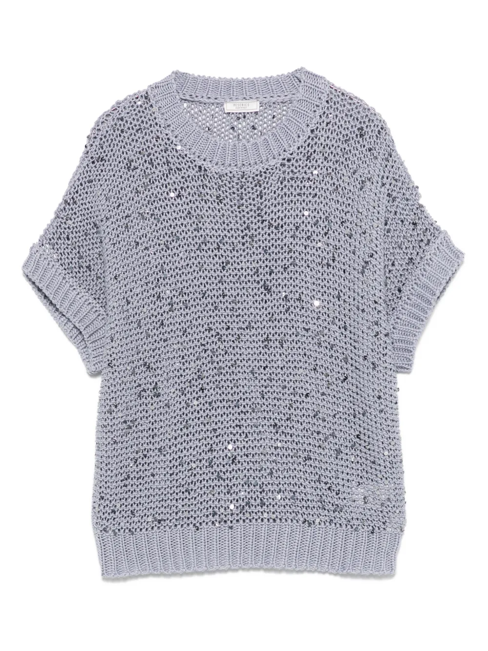 Shop Peserico Sequin-embellished Cotton Top In Blue