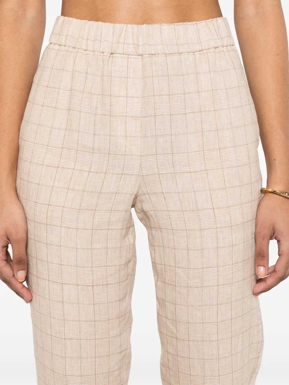 Peserico Prince of Wales linnen broek Beige