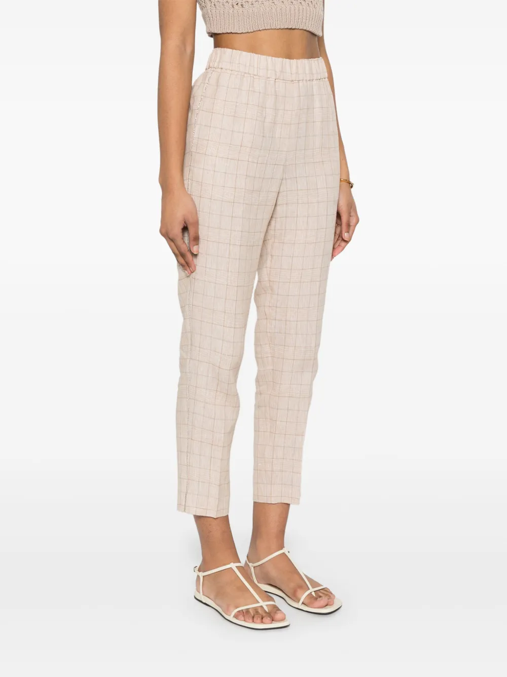 Peserico Prince of Wales linnen broek Beige