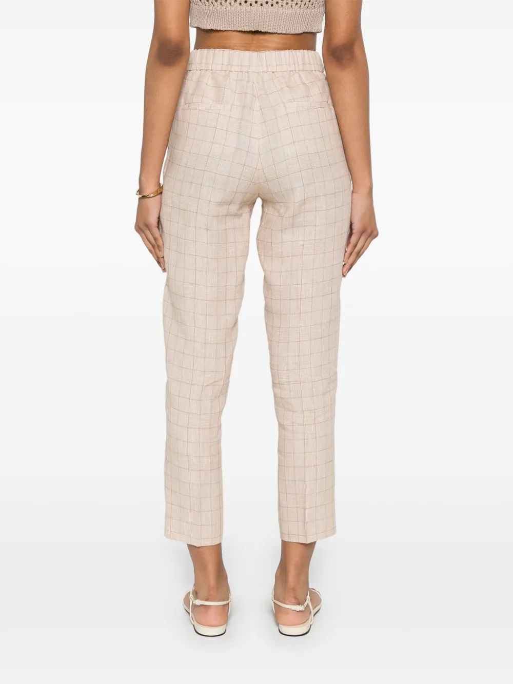 Peserico Prince of Wales linnen broek Beige