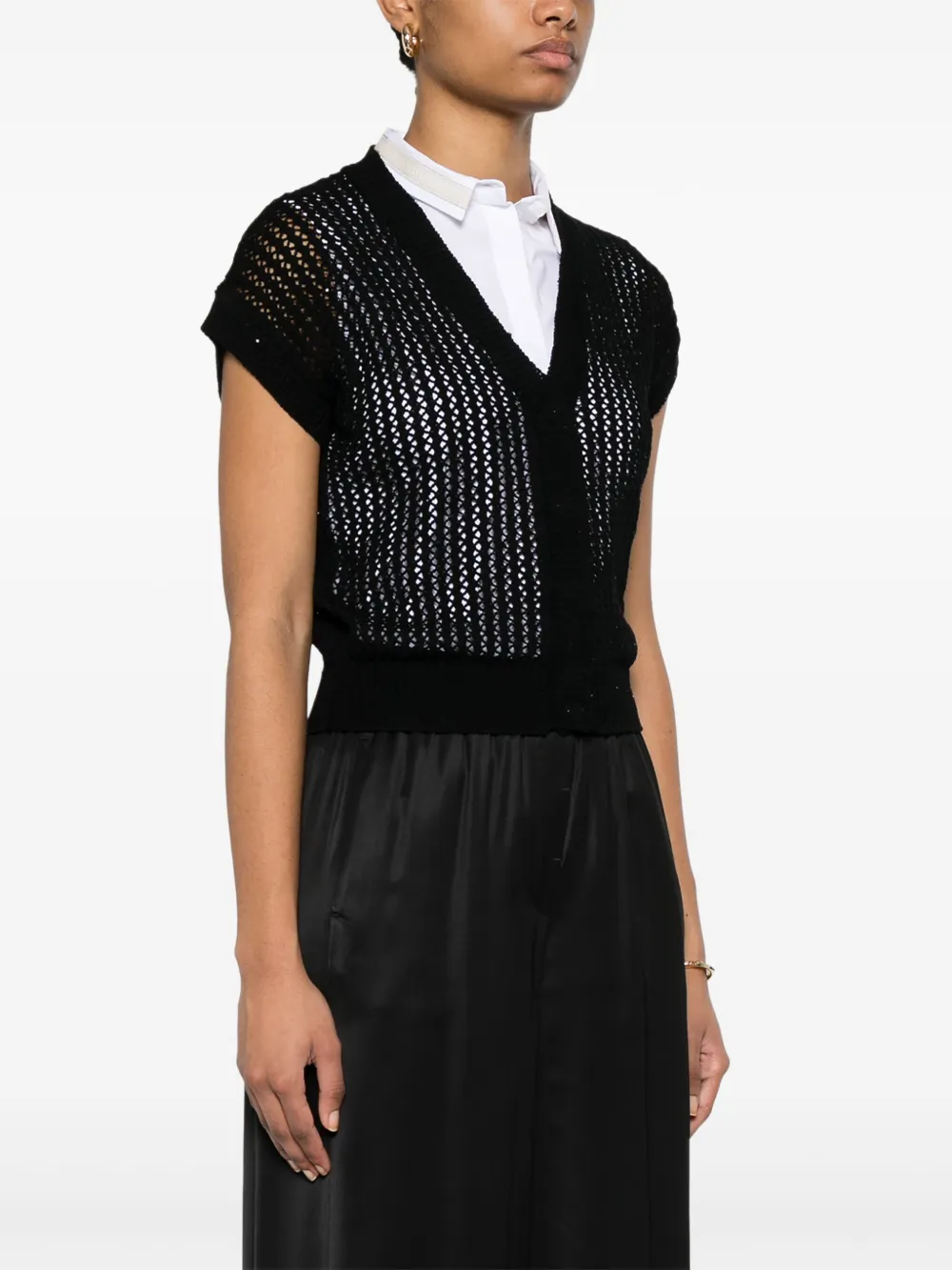 Shop Peserico Open-knit Cardigan In Black