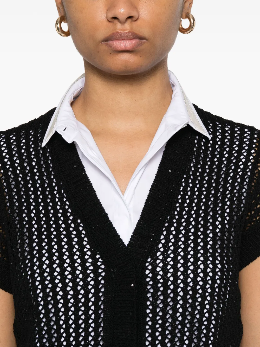 Shop Peserico Open-knit Cardigan In Black