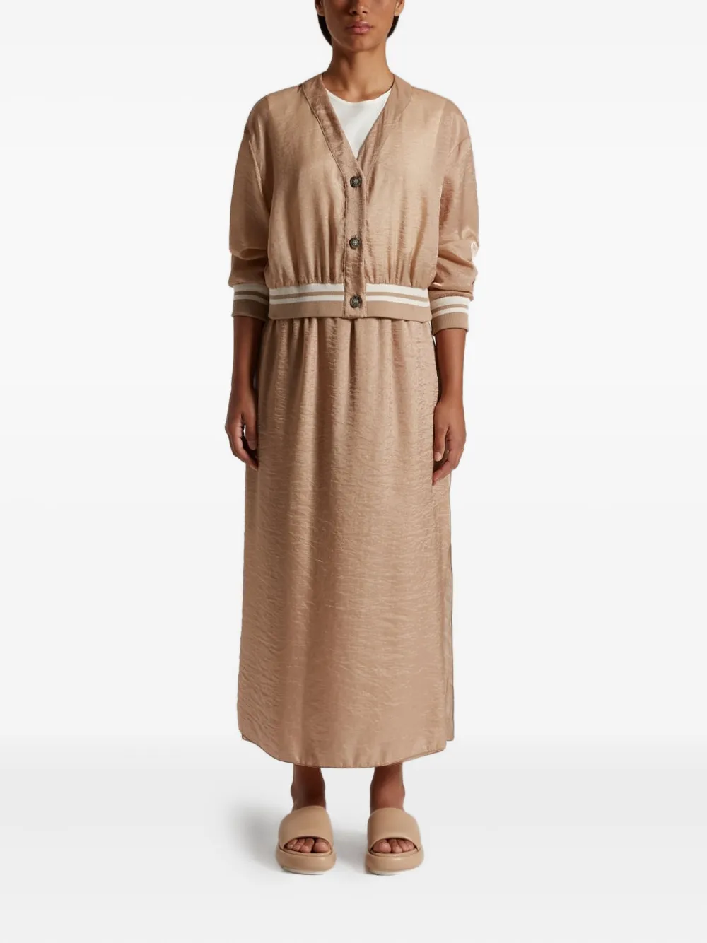 Peserico Button-fastening Ribbed-trim Jacket In Brown