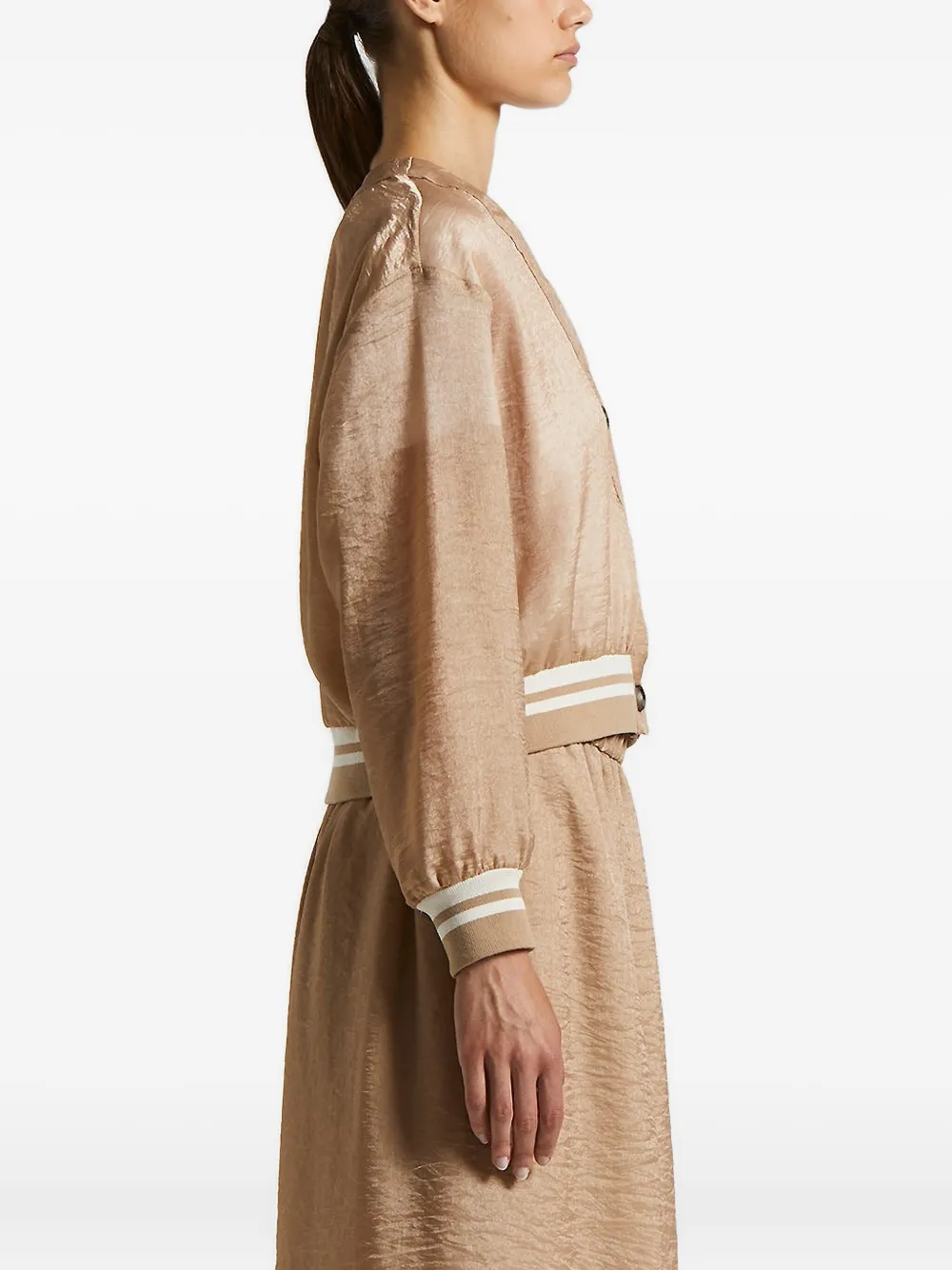Peserico Button-fastening Ribbed-trim Jacket In Brown