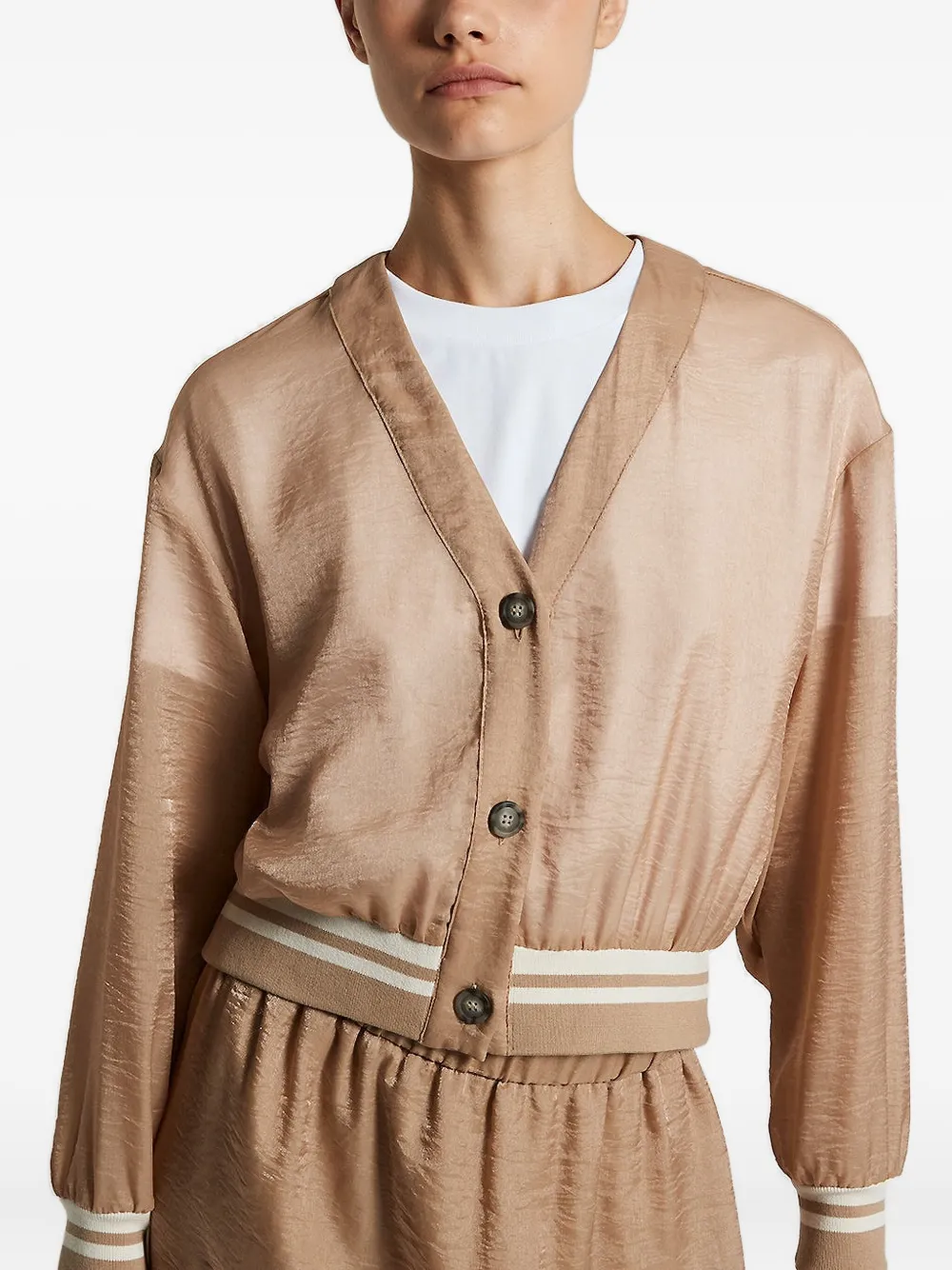Peserico Button-fastening Ribbed-trim Jacket In Brown