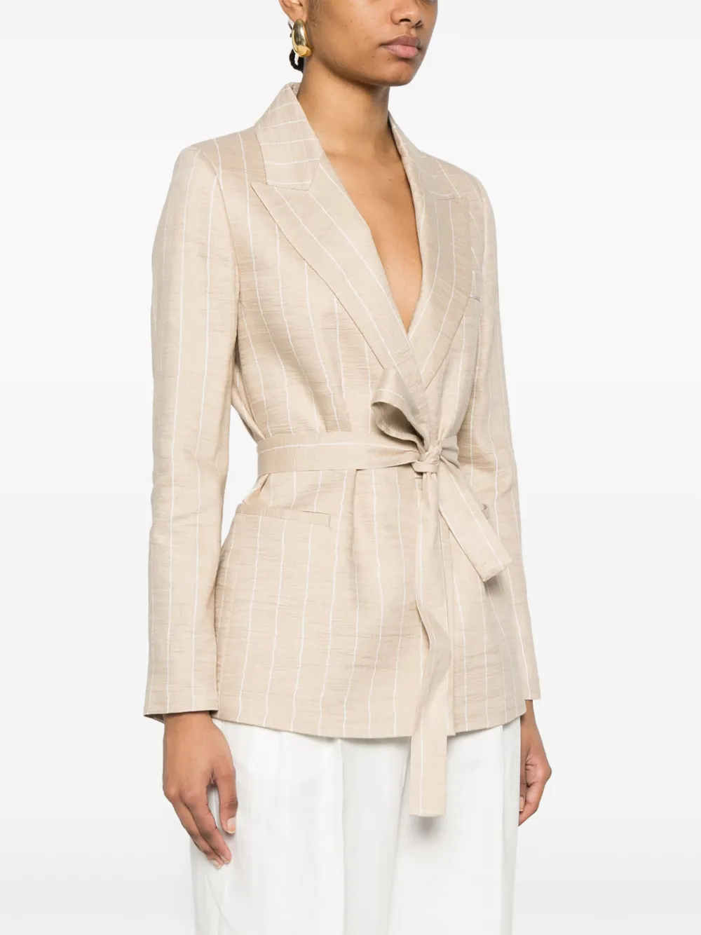 Shop Peserico Striped Blazer In Neutrals