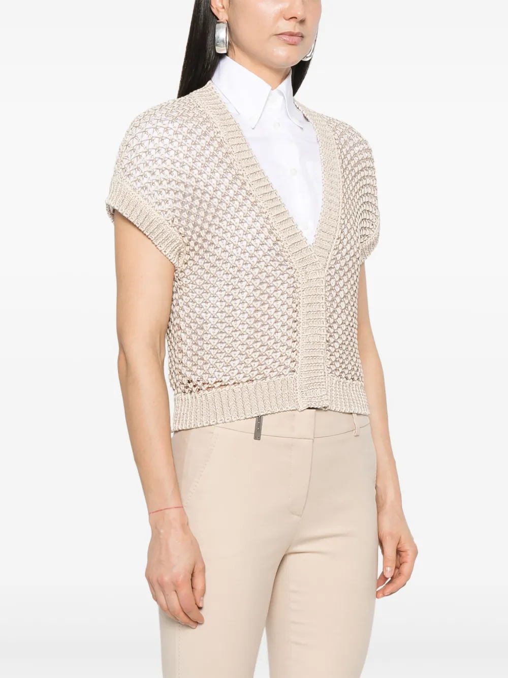 Shop Peserico Open-knit Cardigan In 中性色
