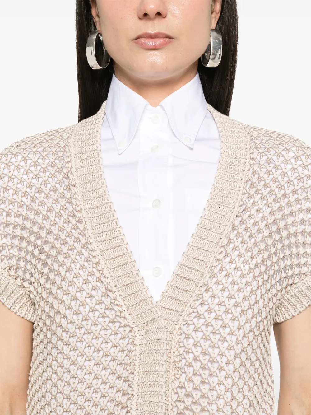 Shop Peserico Open-knit Cardigan In 中性色