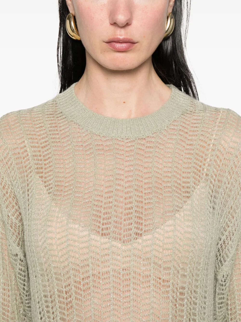 Peserico Lurex gebreide tricot trui Groen