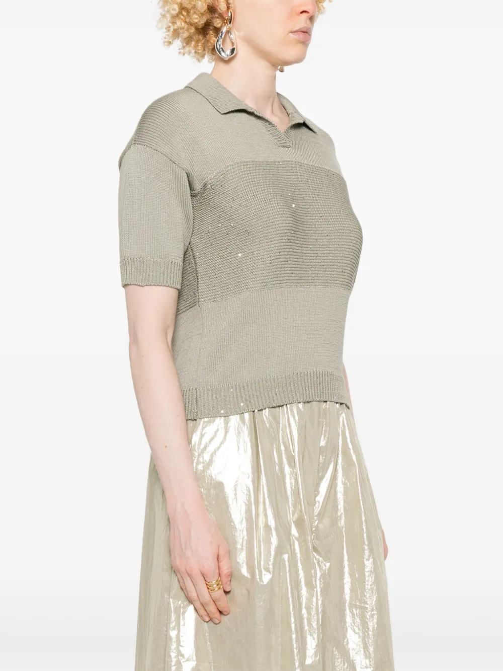 Shop Peserico Sequin-embellished Top In Green