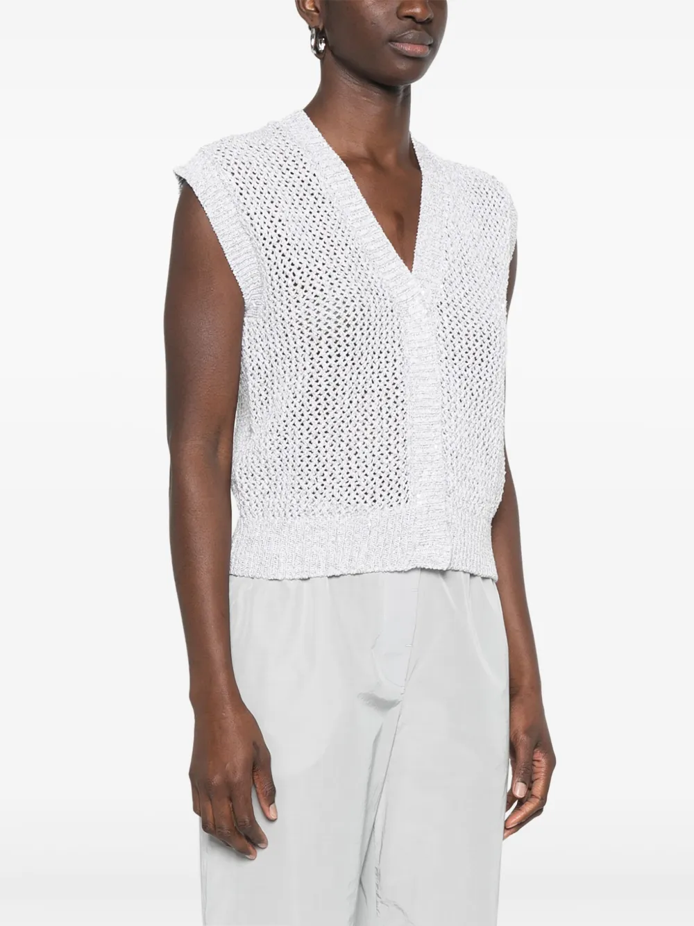 Shop Peserico Sequin-embellished Cardigan In Grey
