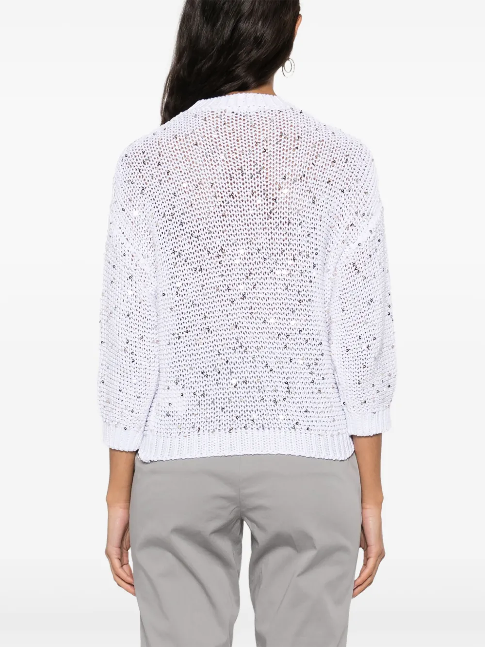 Shop Peserico Sequinned Cotton Sweater In White