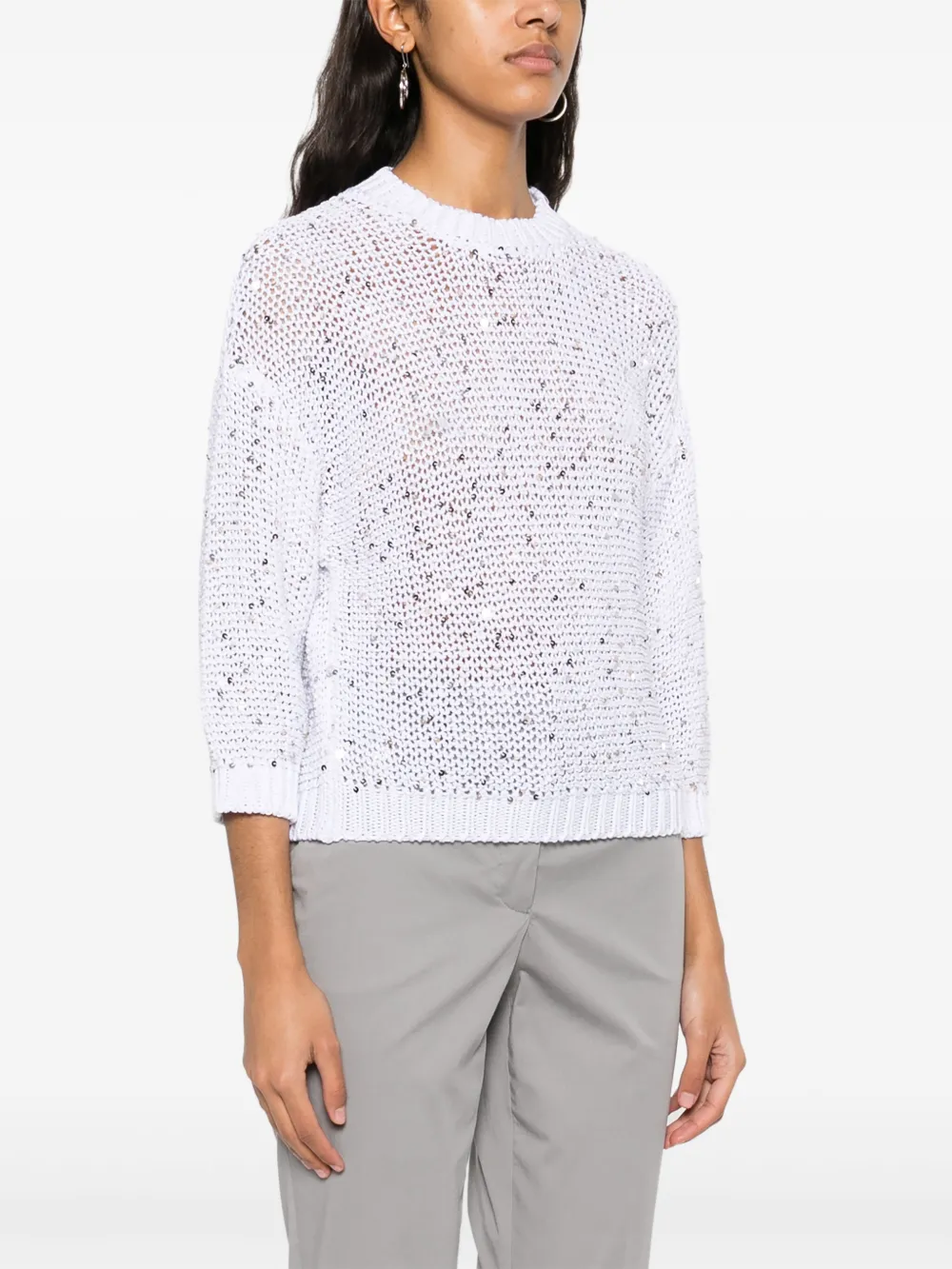 Shop Peserico Sequinned Cotton Sweater In White