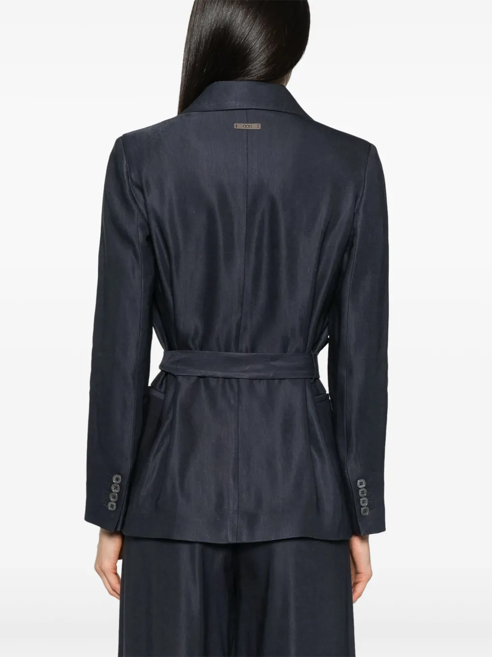 Shop Peserico Gabardine Belted Blazer In Blue