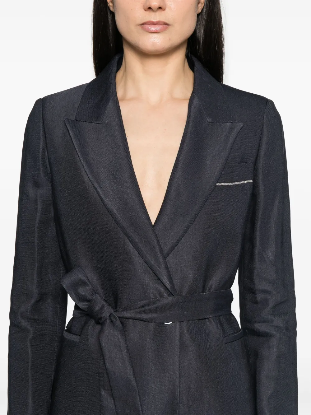 Shop Peserico Gabardine Belted Blazer In Blue