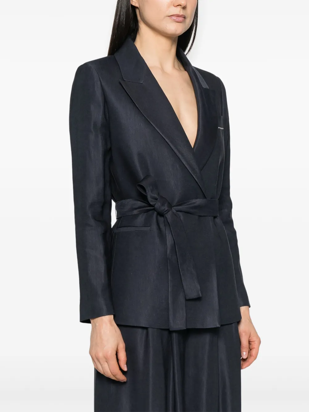 Shop Peserico Gabardine Belted Blazer In Blue