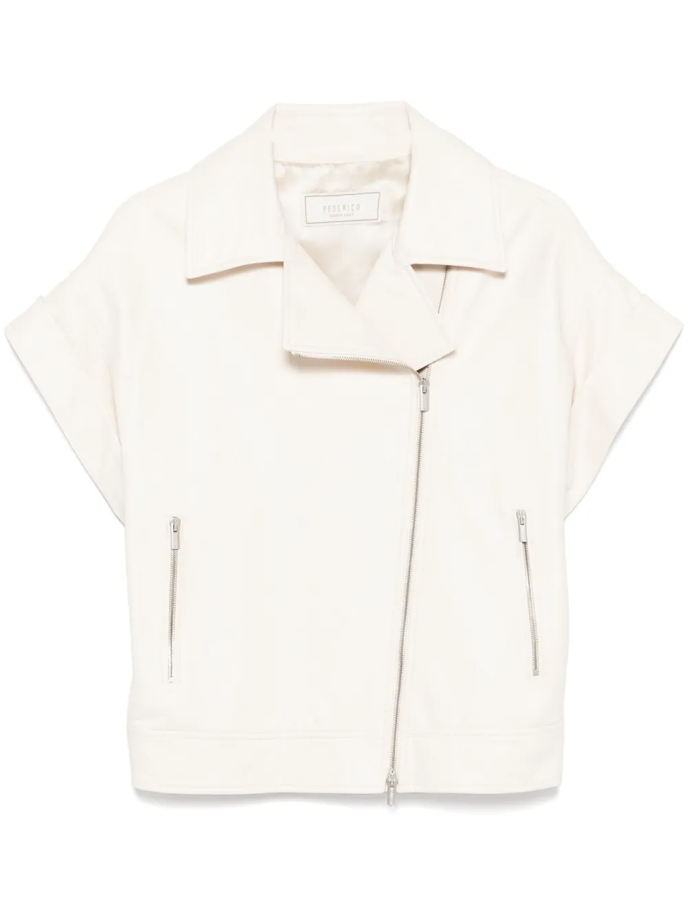 leather short-sleeve biker jacket