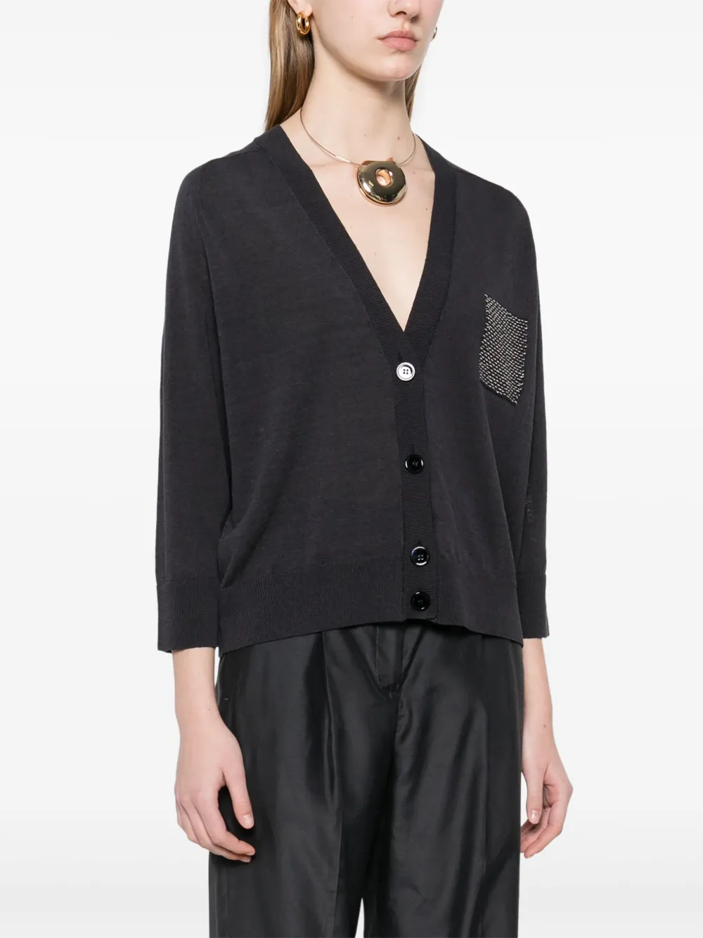 Shop Peserico Bead-embellished Cardigan In Grey