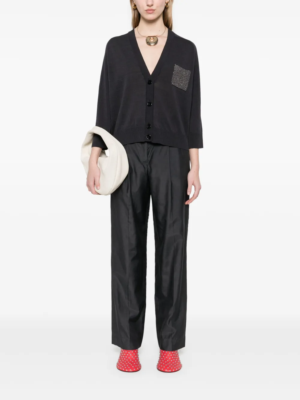 Shop Peserico Bead-embellished Cardigan In Grey