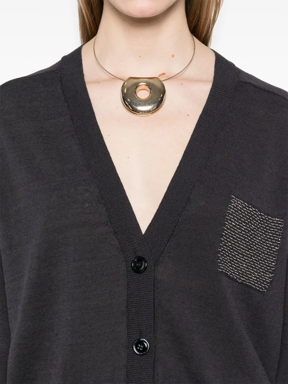 Shop Peserico Bead-embellished Cardigan In Grey