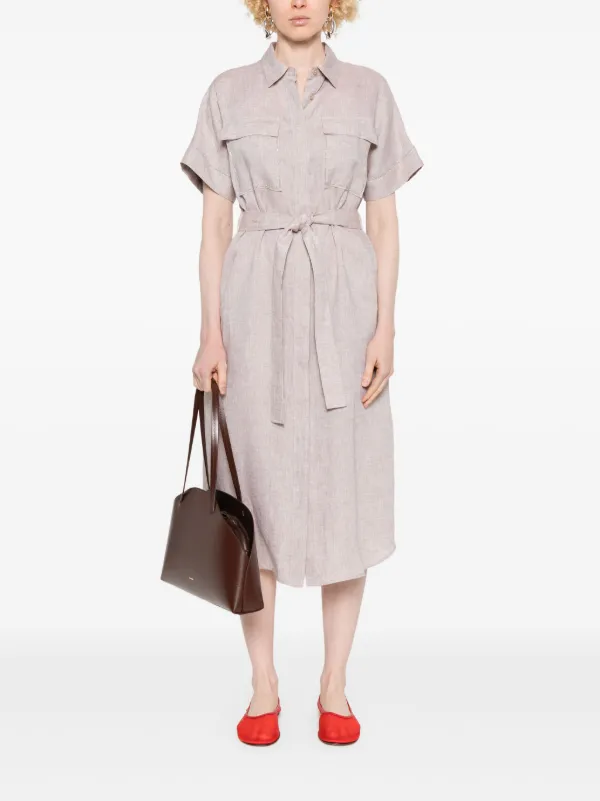 peserico linen dress Peserico - Gray linen dress with monil chain S02036A02600