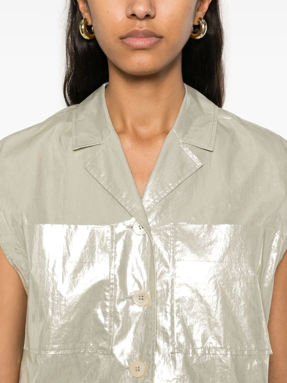 Shop Peserico Laminated Cotton Shirt In Gold