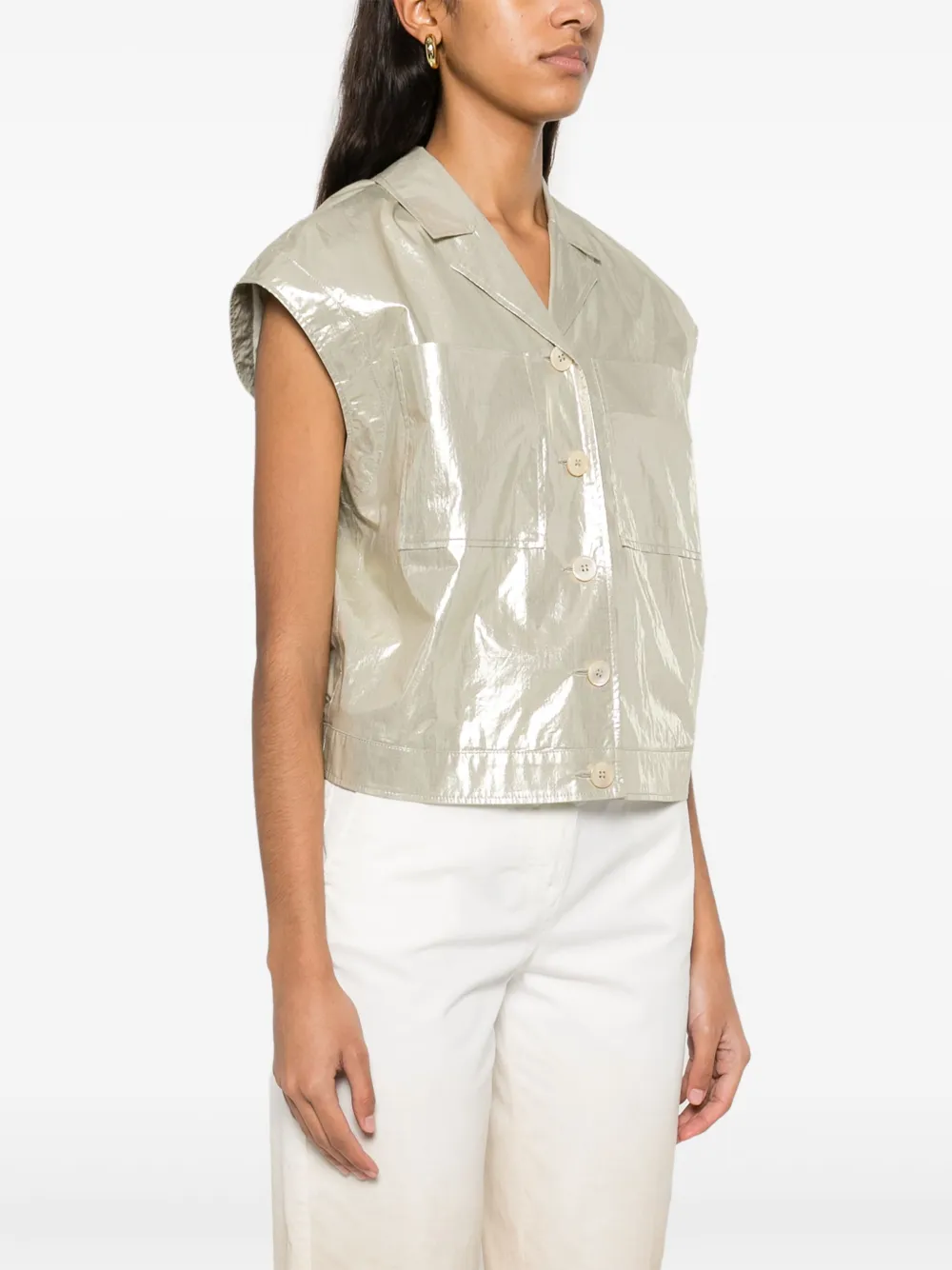 Shop Peserico Laminated Cotton Shirt In Gold