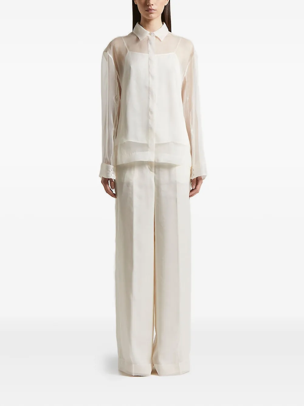 Peserico sheer-panelled shirt - Beige