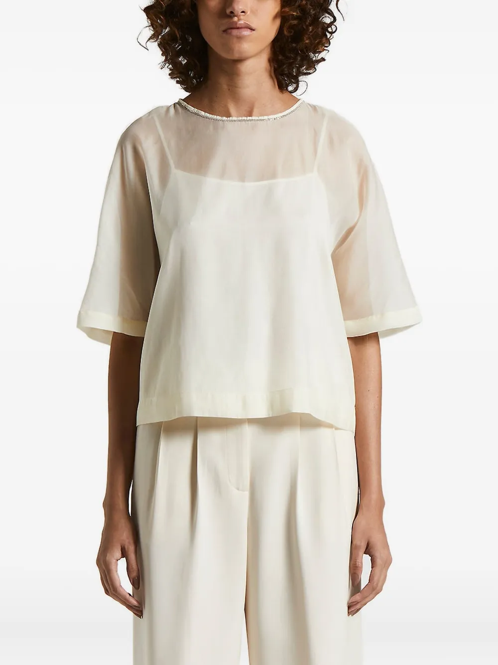 Peserico quarter-sleeve sheer-effect T-shirt | Neutrals | Image 1