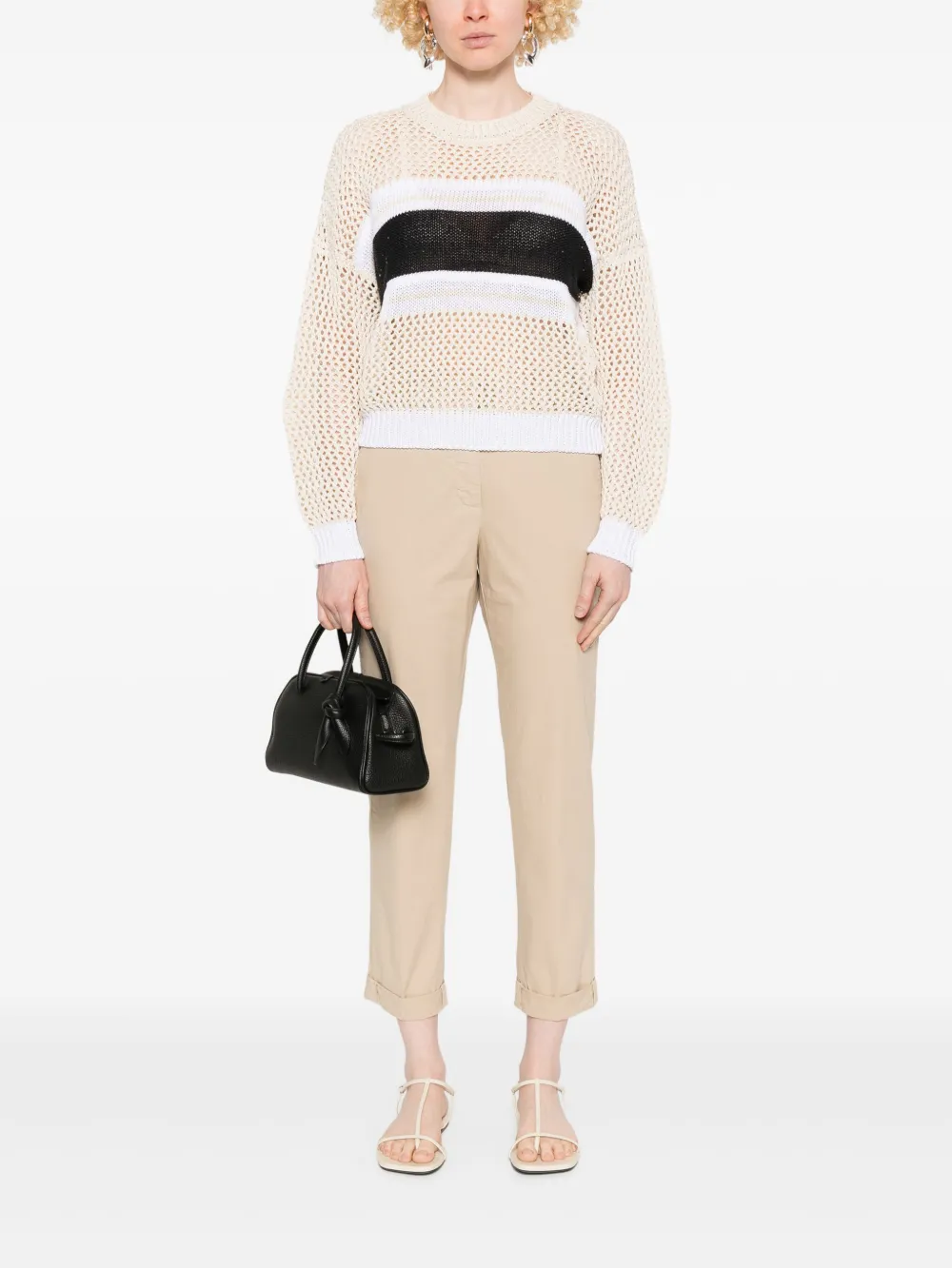 Shop Peserico Stripe-detailed Sweater In Neutrals