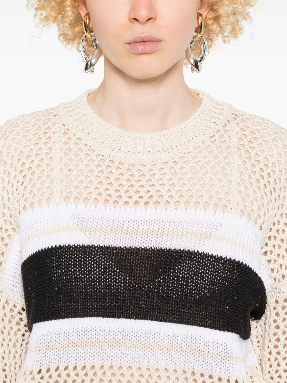 Shop Peserico Stripe-detailed Sweater In Neutrals
