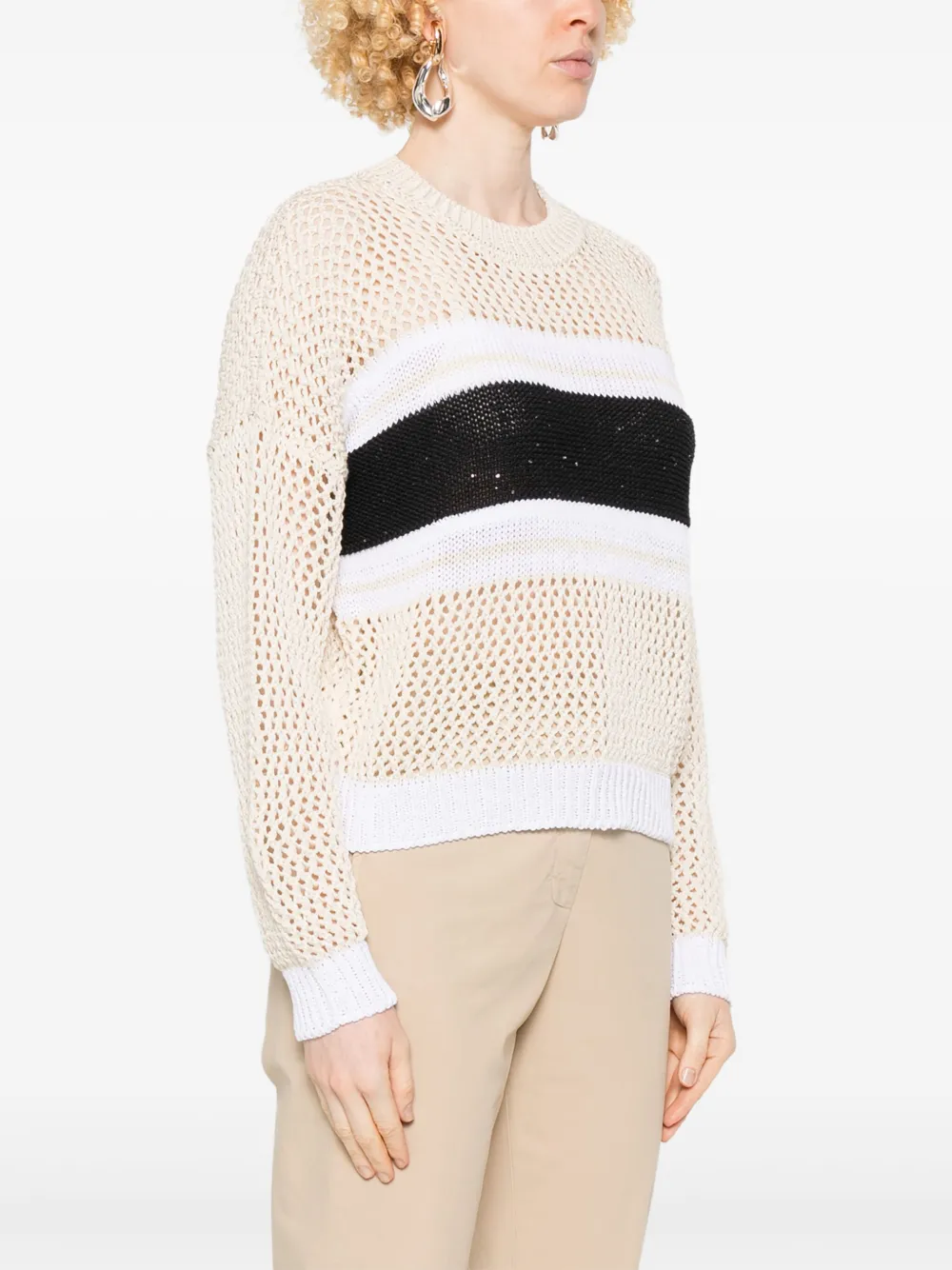 Shop Peserico Stripe-detailed Sweater In Neutrals