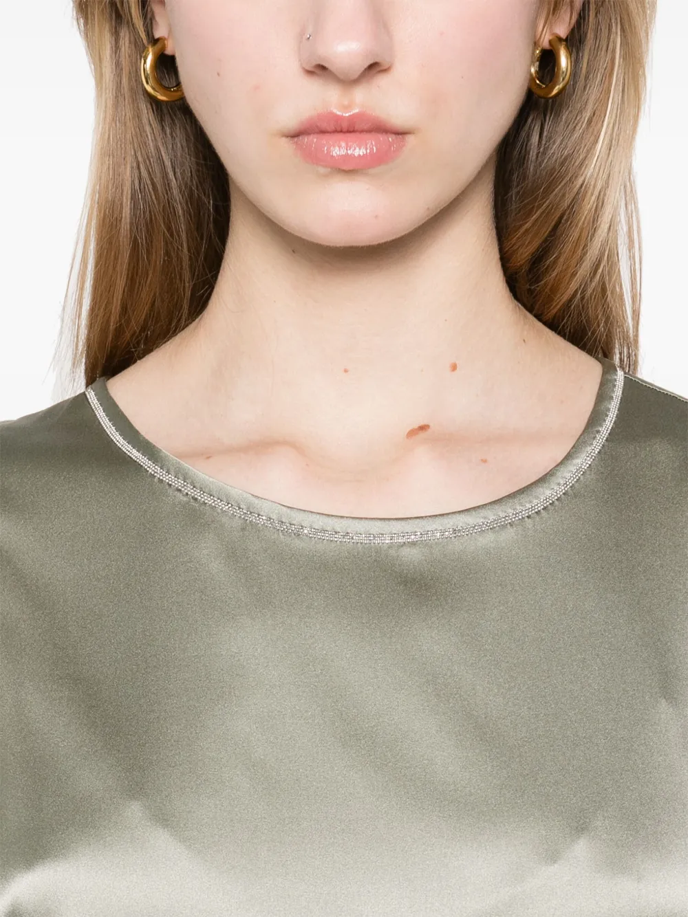 Shop Peserico Satin Blouse In Green