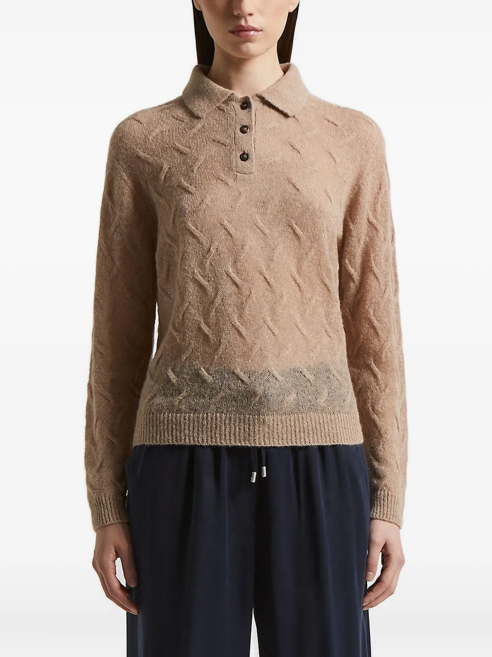 Peserico cable-knit polo top - Toni neutri