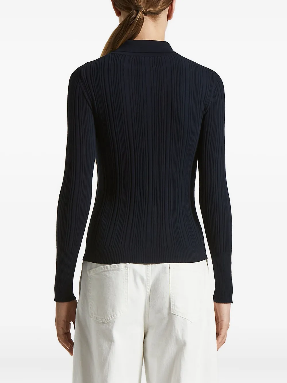 Peserico Ribbed Polo-neck Cardigan In Blue