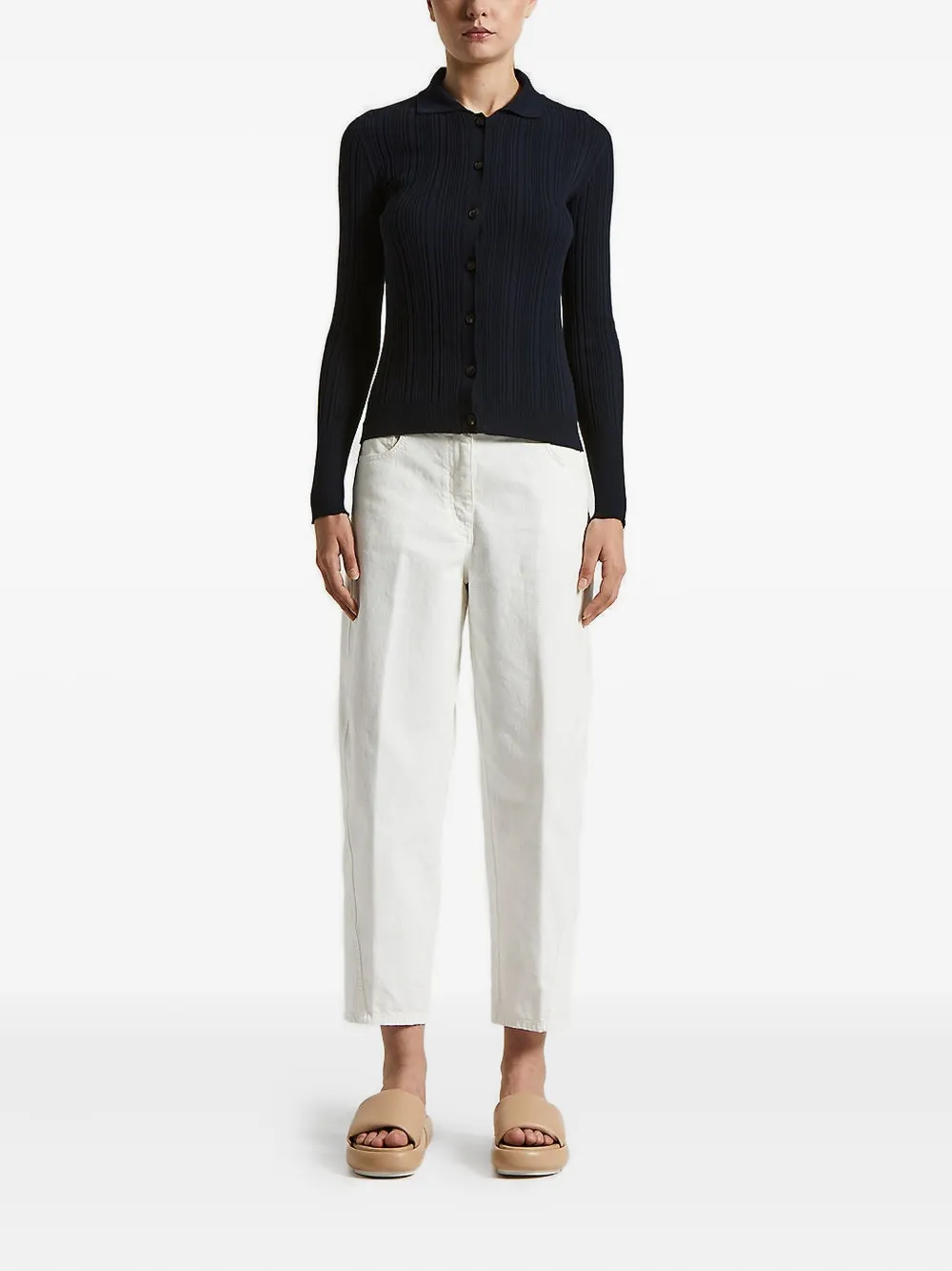 Peserico Ribbed Polo-neck Cardigan In Blue