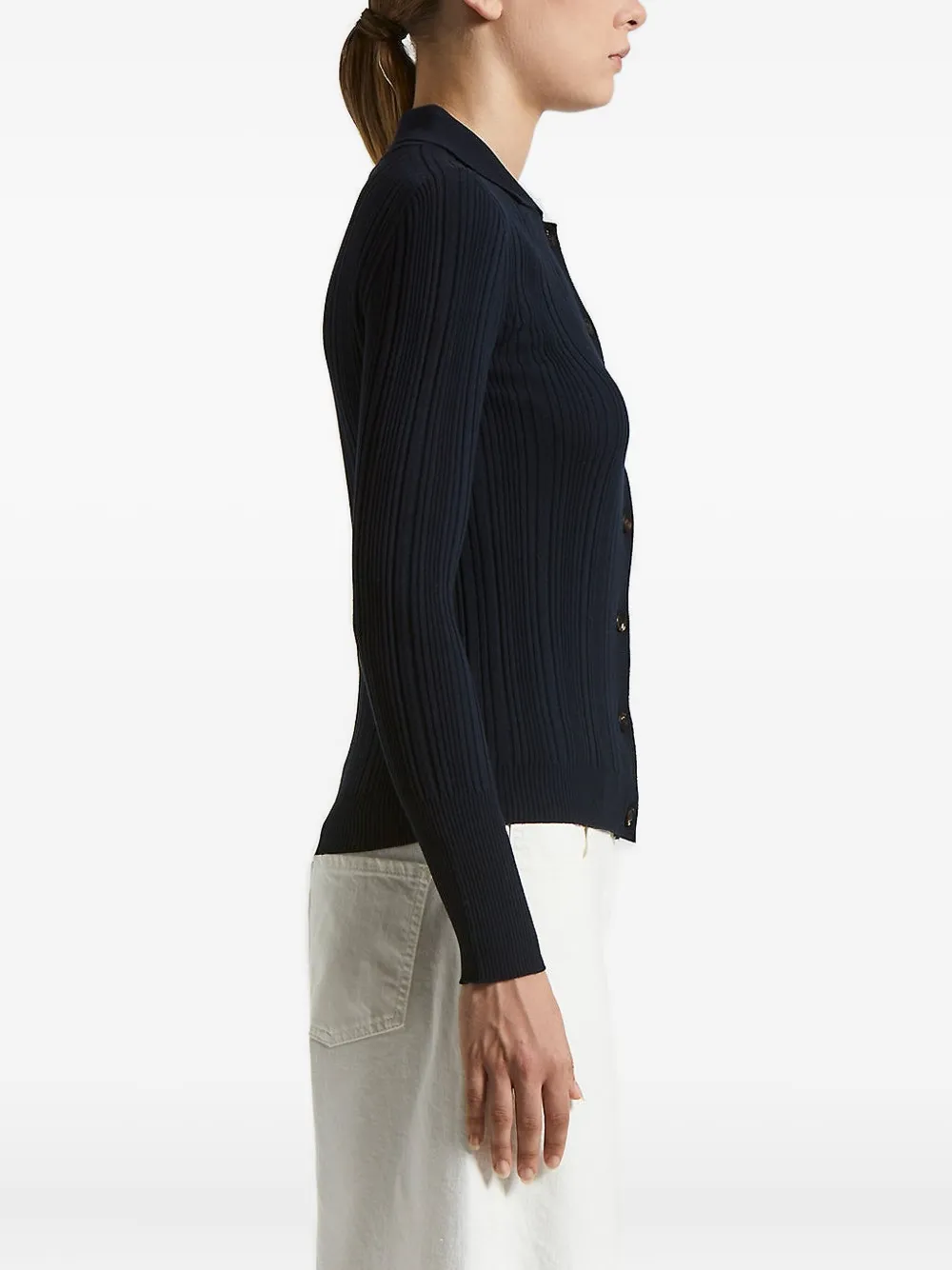 Peserico Ribbed Polo-neck Cardigan In Blue