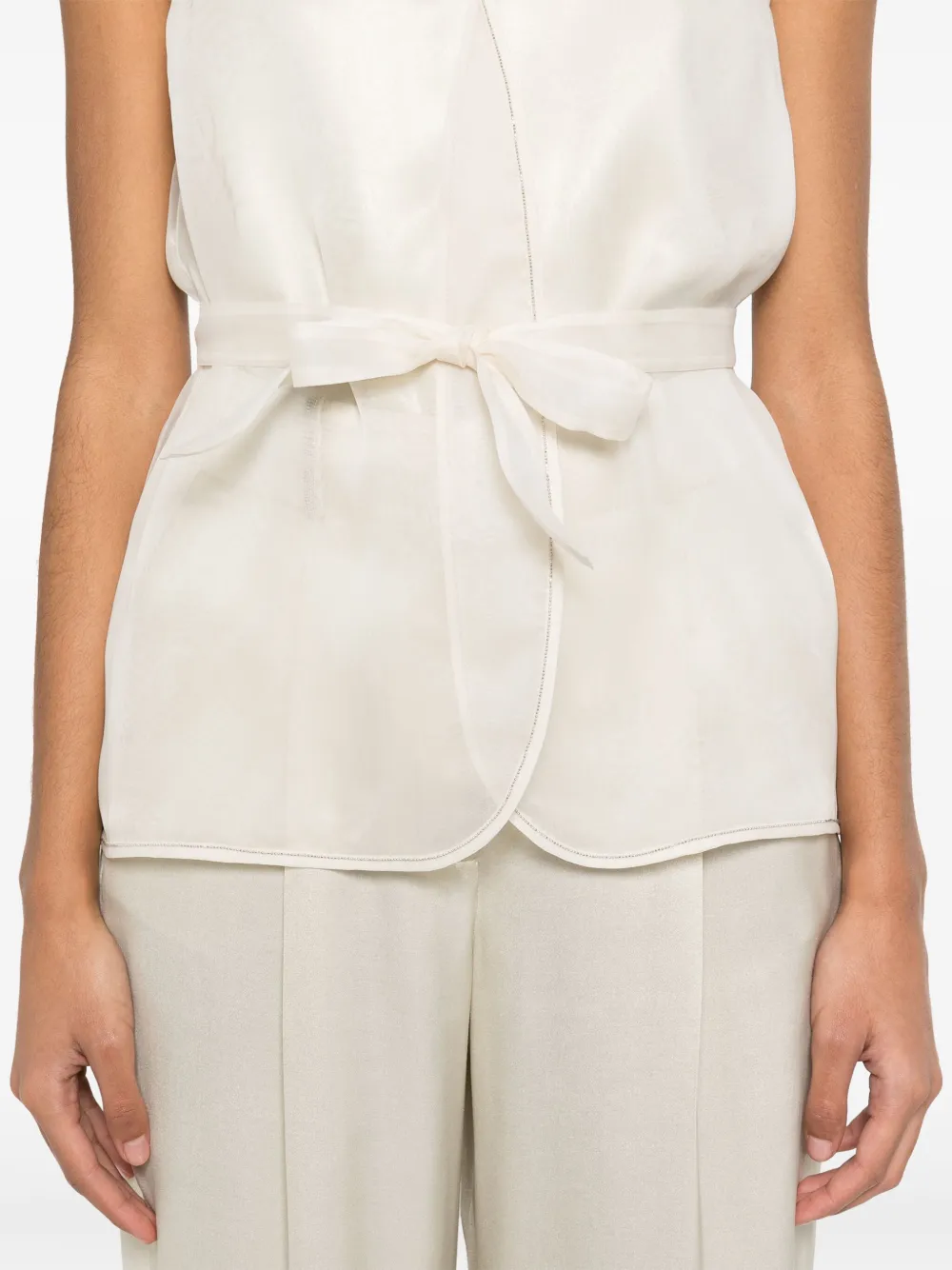Shop Peserico Punto Luce-detail Organza Top In Neutrals