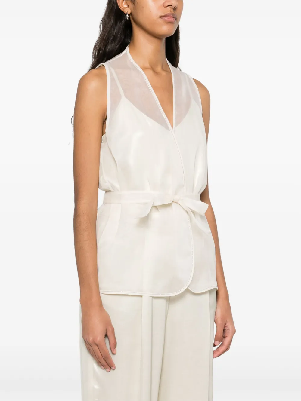Shop Peserico Punto Luce-detail Organza Top In Neutrals