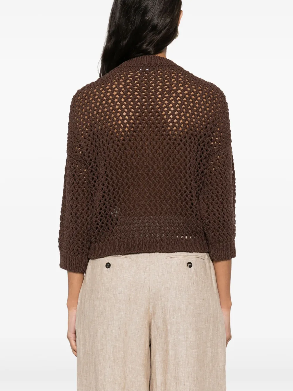 Shop Peserico Jacquard Sequinned Sweater In Brown