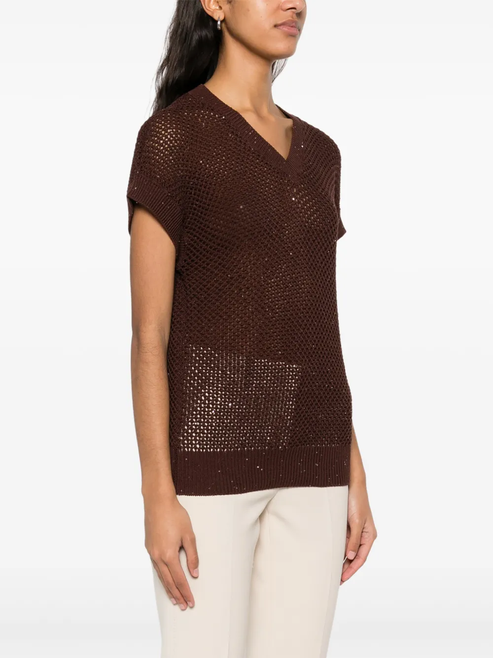 Shop Peserico Sequinned Vest In Brown