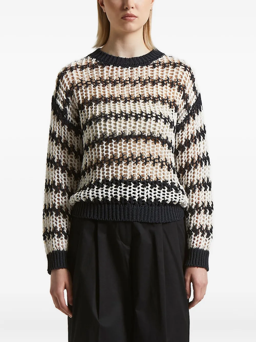 Peserico stripe-pattern open-knit sweater | Neutrals | Image 1