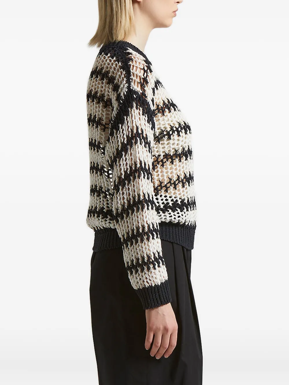 Peserico Stripe-pattern Open-knit Sweater In Multi