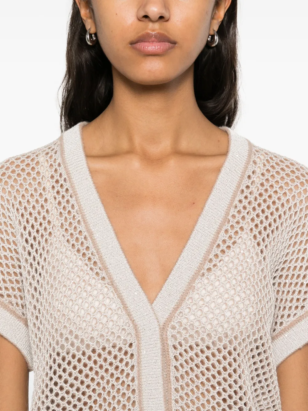 Shop Peserico Open-knit Cardigan In Neutrals